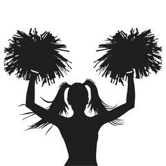 Silhouette of a high school cheerleader with pom poms - obrazy, fototapety, plakaty