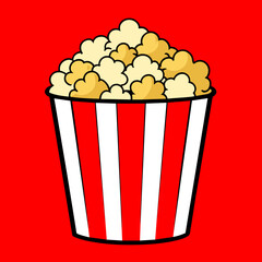 Vector popcorn in a bucket, vector popcorn red background