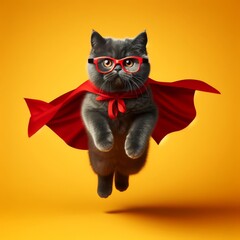 Very funny black cute cat wearing red and yellow background