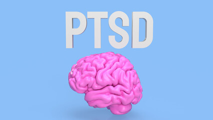 The Brain and ptsd text for health or sci concept 3d rendering.
