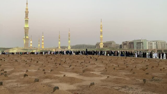 Jannat al-Baqi is the oldest and the first Islamic cemetery of Medina against Nabawi Mosque Background 