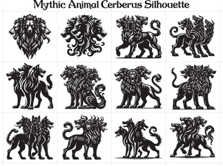 Mythic Animal Cerberus Silhouette Vector Illustration