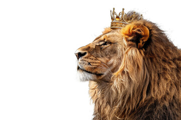 lion king wear gold crown leadership concept PNG Transparent white background