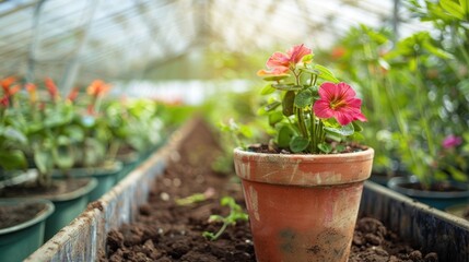 Fototapeta na wymiar Flower in the pot in a greenhouse.Generated AI.