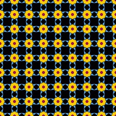 Geomatric repeating pattern, colored on black as grid design