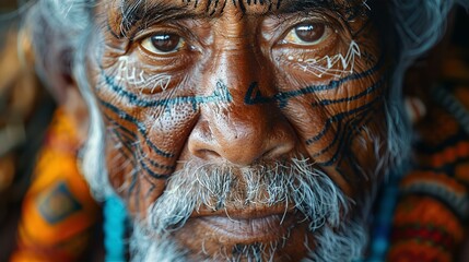 Native polynesian man with tatoos on face, beautiful portrait, travel photo - 763611533