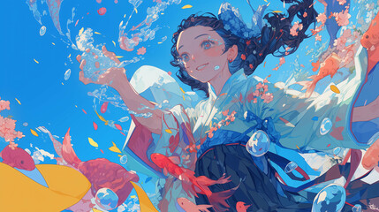 Obraz na płótnie Canvas beautiful anime style woman illustration