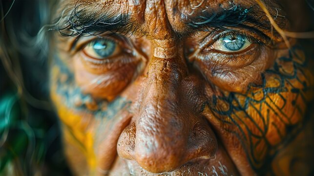 Native polynesian man with tatoos on face, beautiful portrait, travel photo