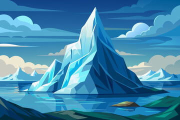  Amidst the icy expanse of the Arctic, an iceberg towers above the frigid waters, vector illustration - obrazy, fototapety, plakaty