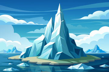  Amidst the icy expanse of the Arctic, an iceberg towers above the frigid waters, vector illustration - obrazy, fototapety, plakaty