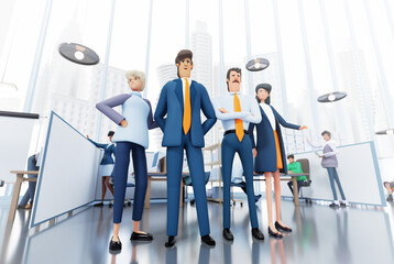 Successful business people in office, business team portrait. 3D rendering.