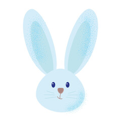 Cute Easter bunny face. Flat design. Noise texture. Concept for holiday card, banner, poster, decoration element. Bunny in blue color