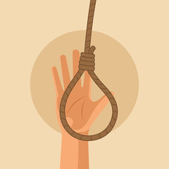 Hand holding rope with the word life on it World suicide prevention day illustration