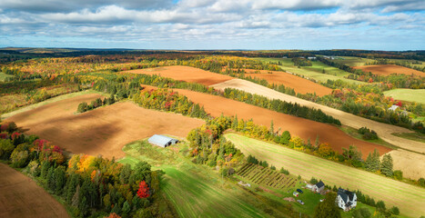 Farm Fields landscape view sunny day. Prince Edward Island, Canada.