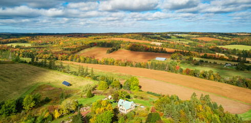 Farm Fields landscape view sunny day. Prince Edward Island, Canada.