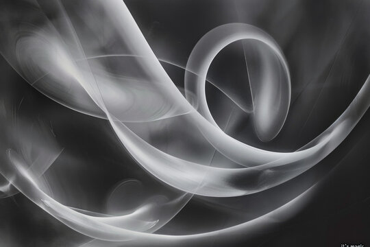 A black and white image of a swirling white line