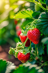 Lush Strawberry Bush With Ripe Berries