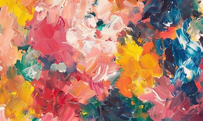 A colorful abstract oil painting of flowers background. Vibrant colors modernist floral artwork masterpiece wallpaper.