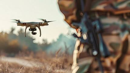a military man controls a drone - obrazy, fototapety, plakaty
