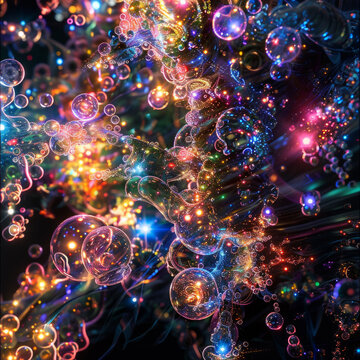 A colorful, swirling galaxy of bubbles with a bright, vibrant glow