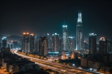 Fototapeta na wymiar night view of buildings in modern city with lights