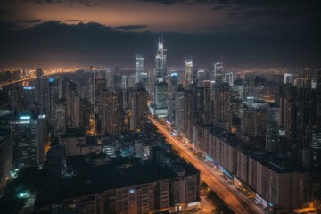 Obraz premium night view of buildings in modern city with lights