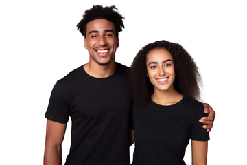 Fototapeta premium Portrait of a smiling African American couple, love and embrace in joyful happiness, isolated on transparent background