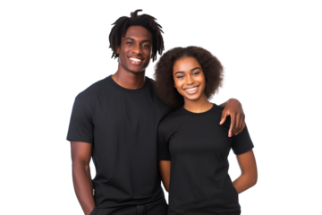 Portrait of a smiling African American couple, love and embrace in joyful happiness, isolated on transparent background