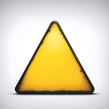 Placa triangular amarela com borda met&aacute;lica. Placa de transito - aten&ccedil;&atilde;o - amarelada, vazia, em fundo branco.
