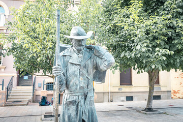 monument to the pilgrim - statue of a pilgrim in Astorga city, province of Leon, Castile and Leon, Spain - 763616169