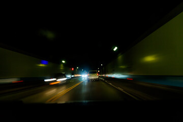 Fototapeta na wymiar Truck speeds through the Eastern Tunnel near Medellin, Colombia