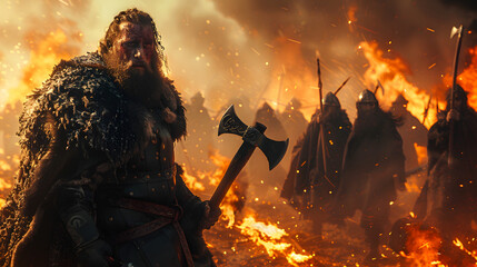 Bloody Viking Warrior in the Midst of Battle - obrazy, fototapety, plakaty
