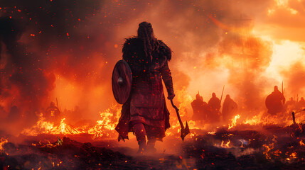 Bloody Viking Warrior in the Midst of Battle - obrazy, fototapety, plakaty