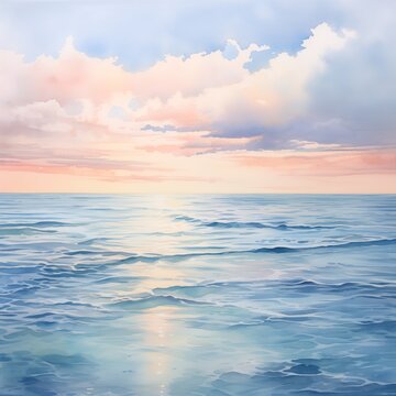 Beautiful watercolor paint sea and beach
