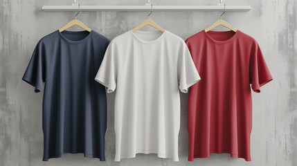 T-shirt mockup, blank garment on a hanger or folded, high-resolution fabric texture