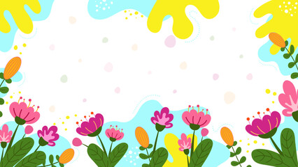  Cute background with hand drawn blooming flowers. Vector illustration