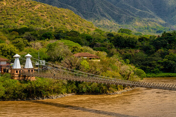 Western suspension Bridge over the Cauca River in Santa Fe de Antioquia, Colombia