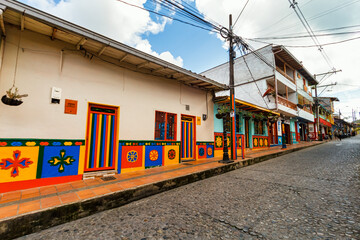 Street with colorful houses typical of Guatape, Colombia