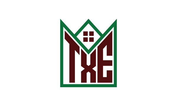 TXE initial letter real estate builders logo design vector. construction, housing, home marker, property, building, apartment, flat, compartment, business, corporate, house rent, rental, commercial