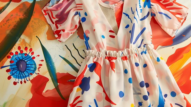 Elegant and colorful dress with abstract floral pattern. Perfect for a summer day.