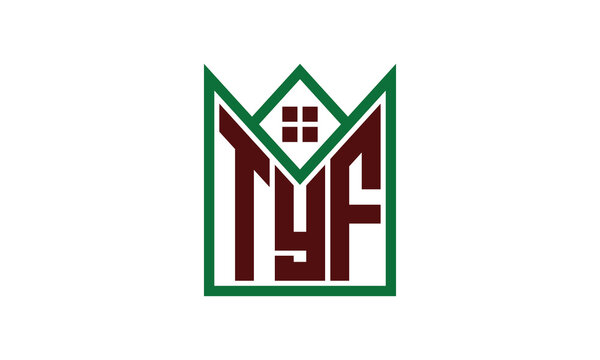 TYF initial letter real estate builders logo design vector. construction, housing, home marker, property, building, apartment, flat, compartment, business, corporate, house rent, rental, commercial