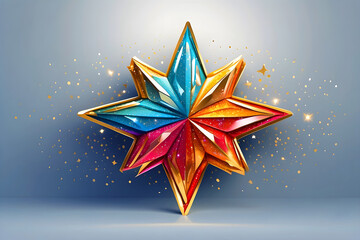 golden star on a blue background.