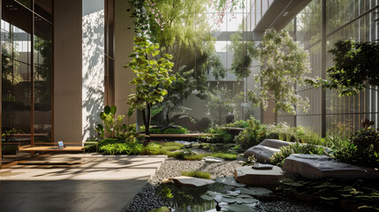 Nature-Inspired Interior: Capture an interior space that incorporates elements of nature, such as biophilic design principles or indoor gardens. Generative AI