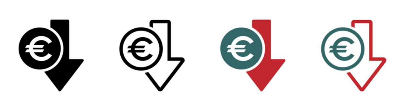 Cost reduction. Euro decrease flat vector icon designs
