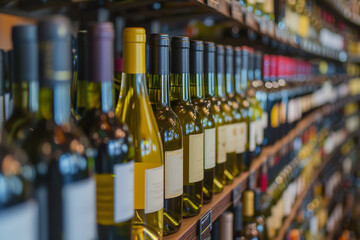 Wide selection of fine wines on shelves in a store