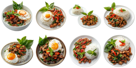Set of Fired pork Basil png mockup in 3d without backoground for decoration.
