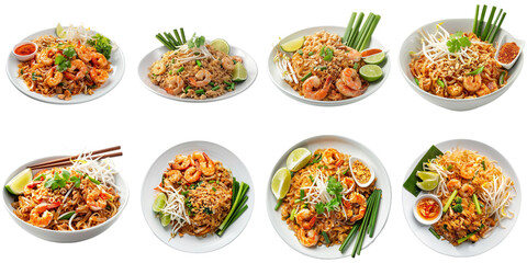 Pad thai noodle png isolated set in 3d transparent using for presentation.