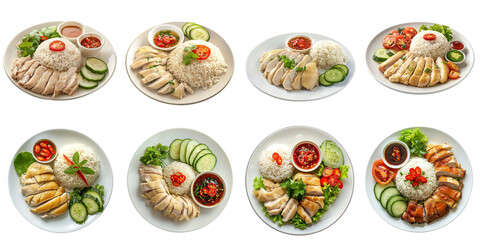 Hainanese chicken rice png set collection in 3d transparent no background.
