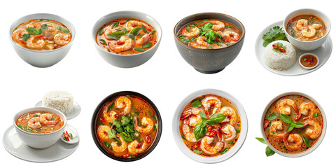 Naklejka premium Thai spicy soup tomyum png isolated set in 3d transparent using for presentation.