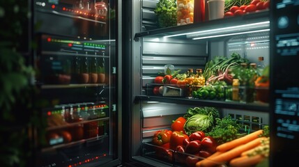 A conceptual smart fridge that tracks the origin and safety of stored food items - obrazy, fototapety, plakaty